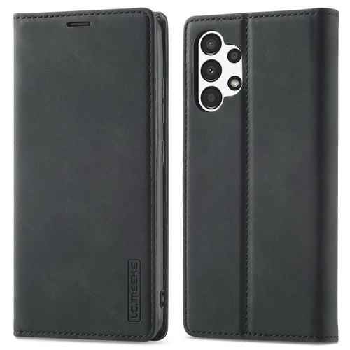 LC.IMEEKE Strong Magnetic Suction Case for Samsung Galaxy A13 4G / A04 4G (164.4 x 76.3 x 9.1 mm), Well-protected Anti-fall Stand PU Leather Phone Cover - Black - 1