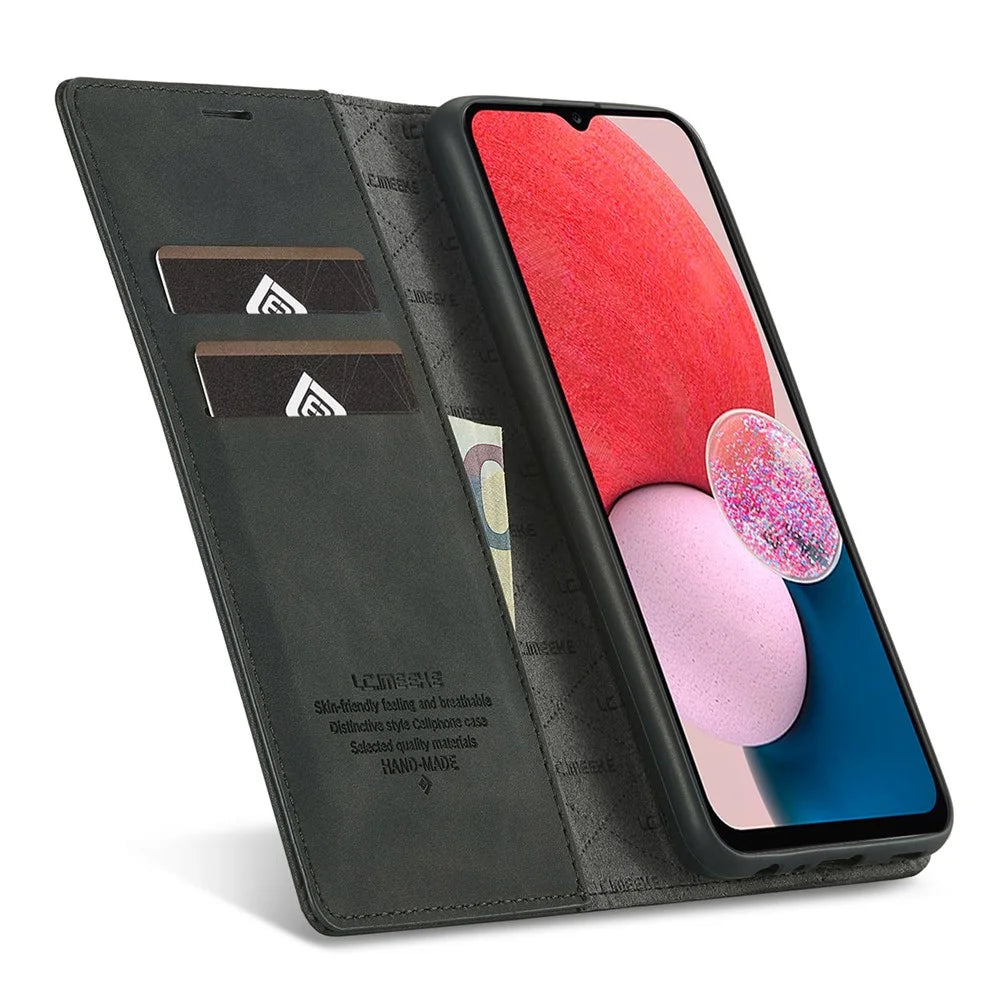 LC.IMEEKE Strong Magnetic Suction Case for Samsung Galaxy A13 4G / A04 4G (164.4 x 76.3 x 9.1 mm), Well-protected Anti-fall Stand PU Leather Phone Cover - Black - 2