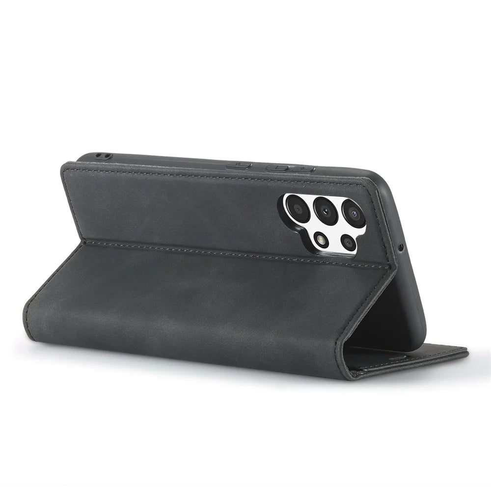 LC.IMEEKE Strong Magnetic Suction Case for Samsung Galaxy A13 4G / A04 4G (164.4 x 76.3 x 9.1 mm), Well-protected Anti-fall Stand PU Leather Phone Cover - Black - 3