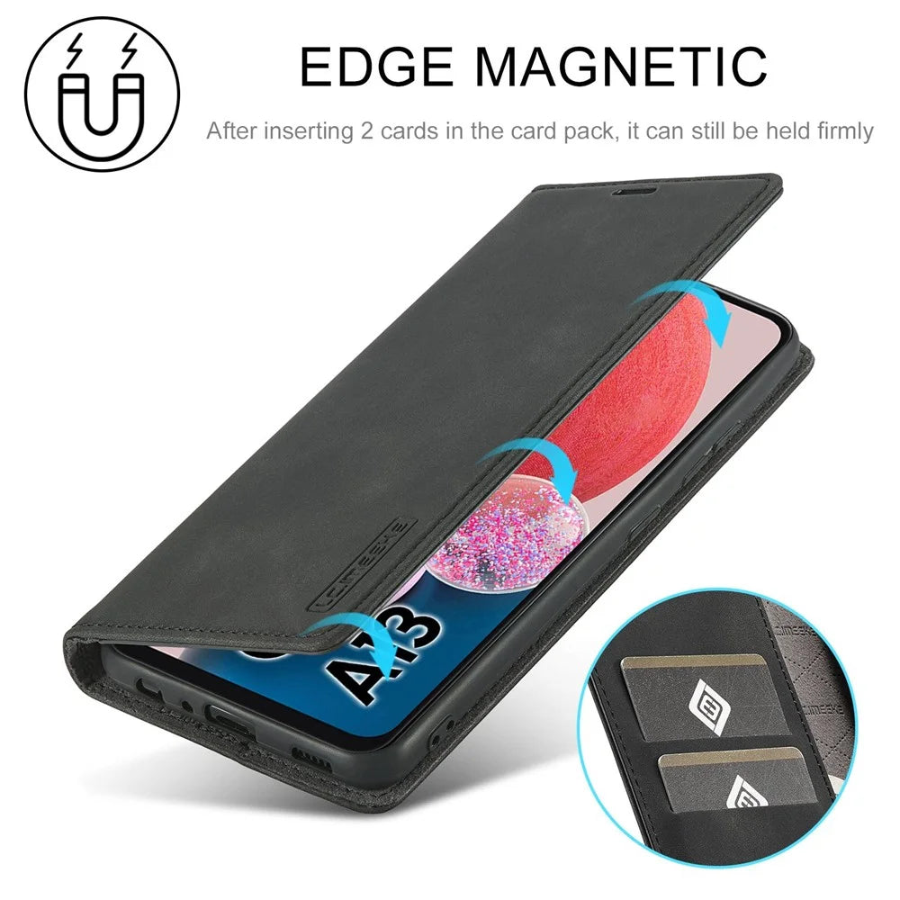 LC.IMEEKE Strong Magnetic Suction Case for Samsung Galaxy A13 4G / A04 4G (164.4 x 76.3 x 9.1 mm), Well-protected Anti-fall Stand PU Leather Phone Cover - Black - 5