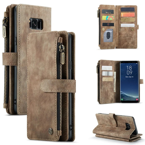 For Samsung Galaxy S8+ Phone Cases with Strap CASEME C30 Zipper Multiple Card Holder PU Leather Cover - Brown - 1