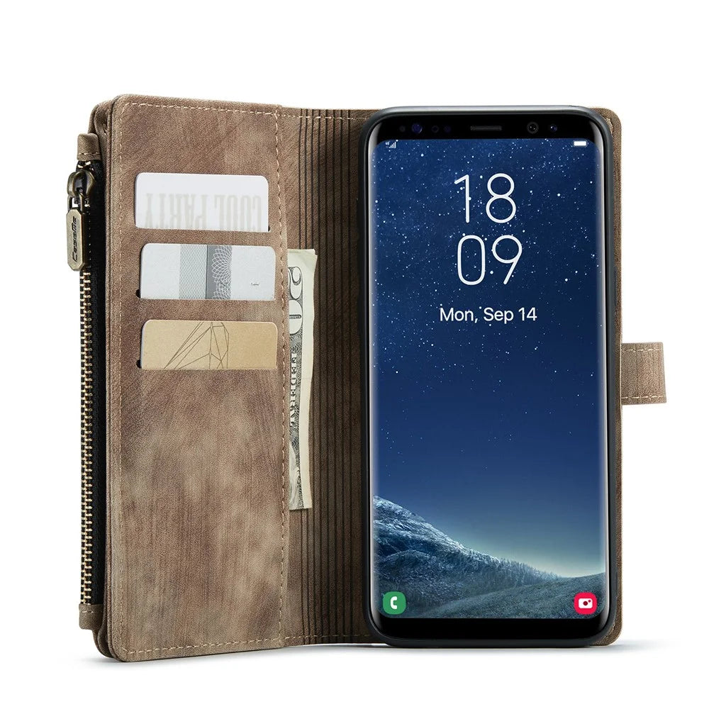 For Samsung Galaxy S8+ Phone Cases with Strap CASEME C30 Zipper Multiple Card Holder PU Leather Cover - Brown - 2