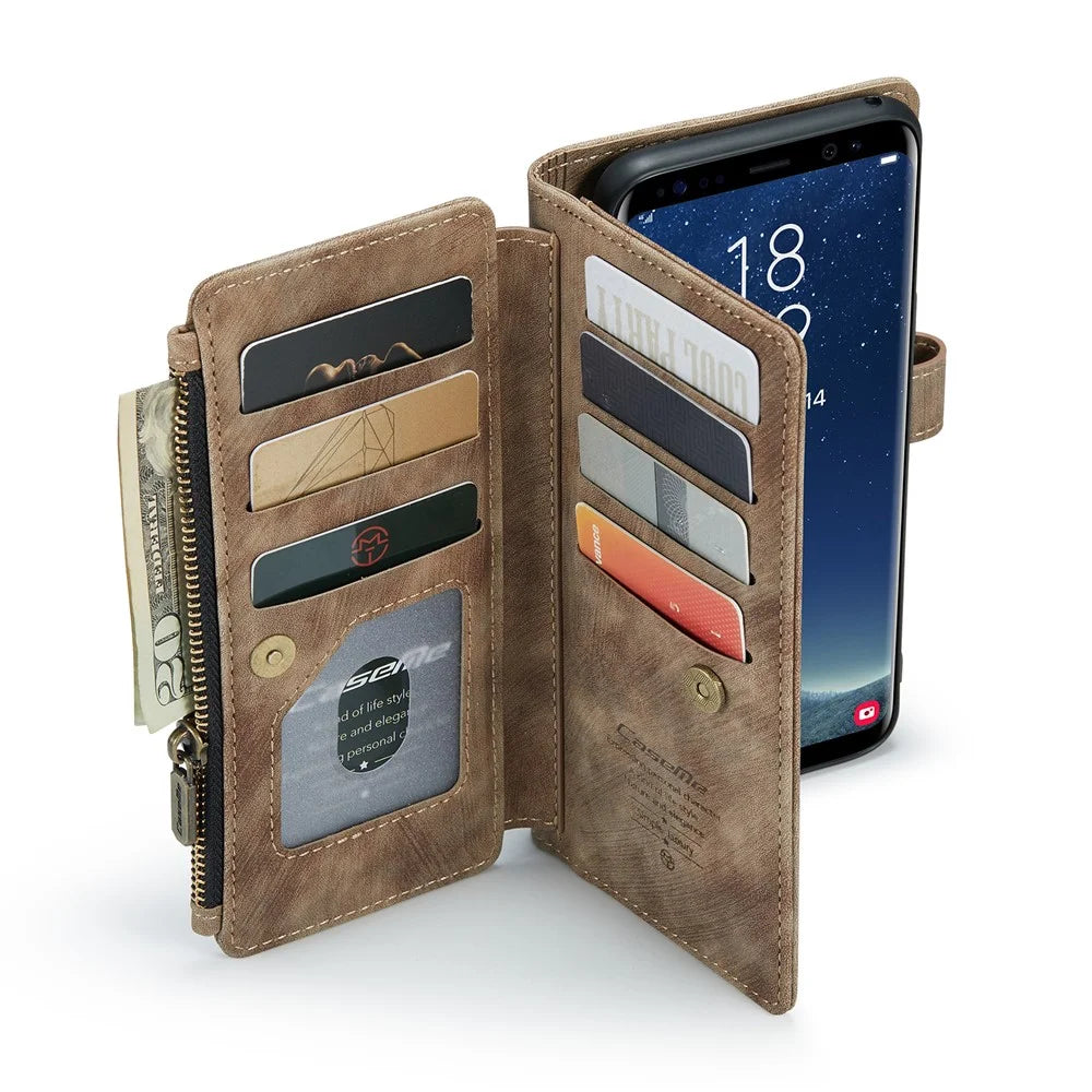 For Samsung Galaxy S8+ Phone Cases with Strap CASEME C30 Zipper Multiple Card Holder PU Leather Cover - Brown - 3