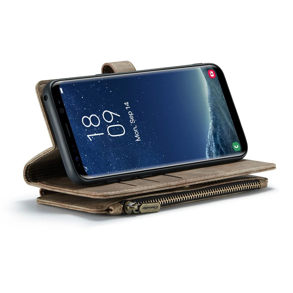 For Samsung Galaxy S8+ Phone Cases with Strap CASEME C30 Zipper Multiple Card Holder PU Leather Cover - Brown - 4