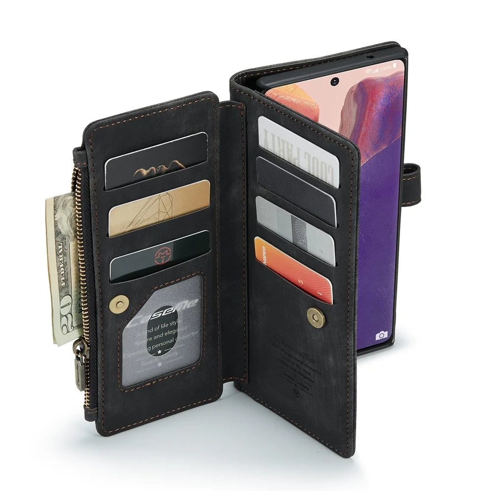 For Samsung Galaxy Note20 / Note20 5G Phone Cases with Strap CASEME C30 Zipper Multiple Card Holder PU Leather Cover - Black - 2