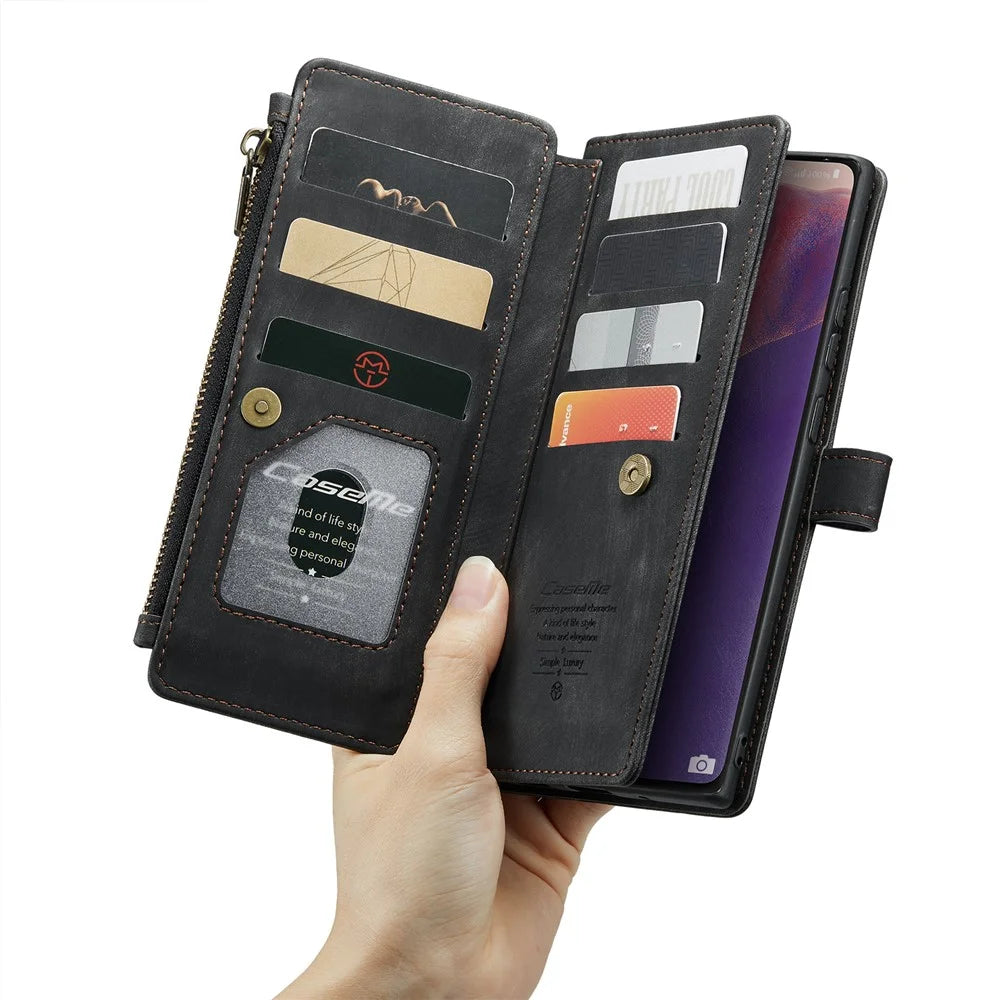 For Samsung Galaxy Note20 / Note20 5G Phone Cases with Strap CASEME C30 Zipper Multiple Card Holder PU Leather Cover - Black - 4