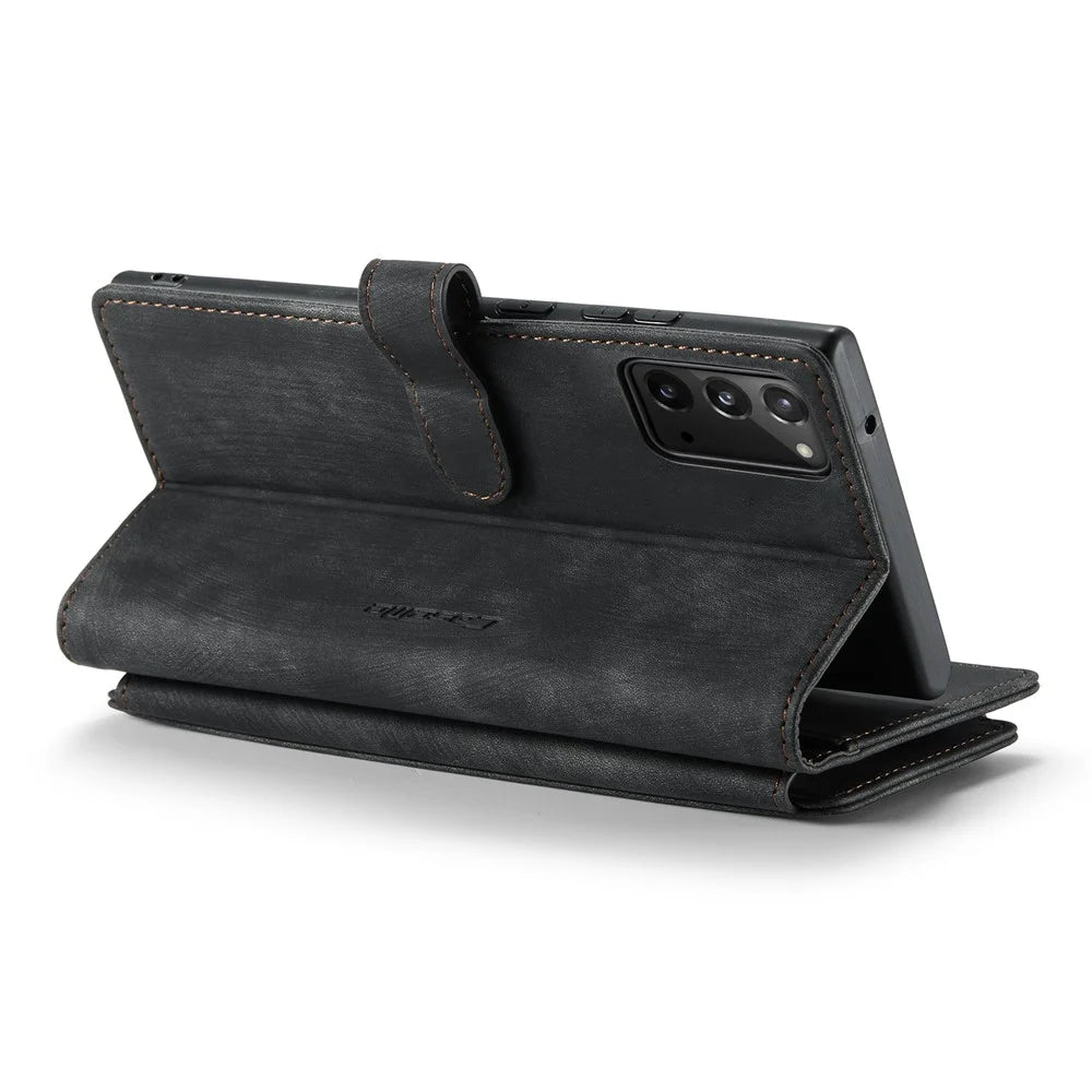 For Samsung Galaxy Note20 / Note20 5G Phone Cases with Strap CASEME C30 Zipper Multiple Card Holder PU Leather Cover - Black - 6