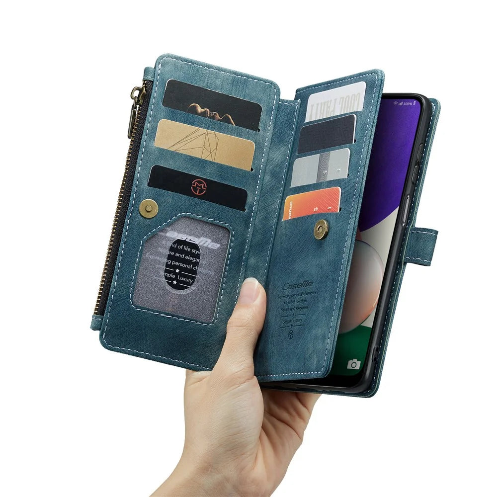 For Samsung Galaxy A22 5G (EU) Phone Cases with Strap CASEME C30 Zipper Multiple Card Holder PU Leather Cover - Blue - 4