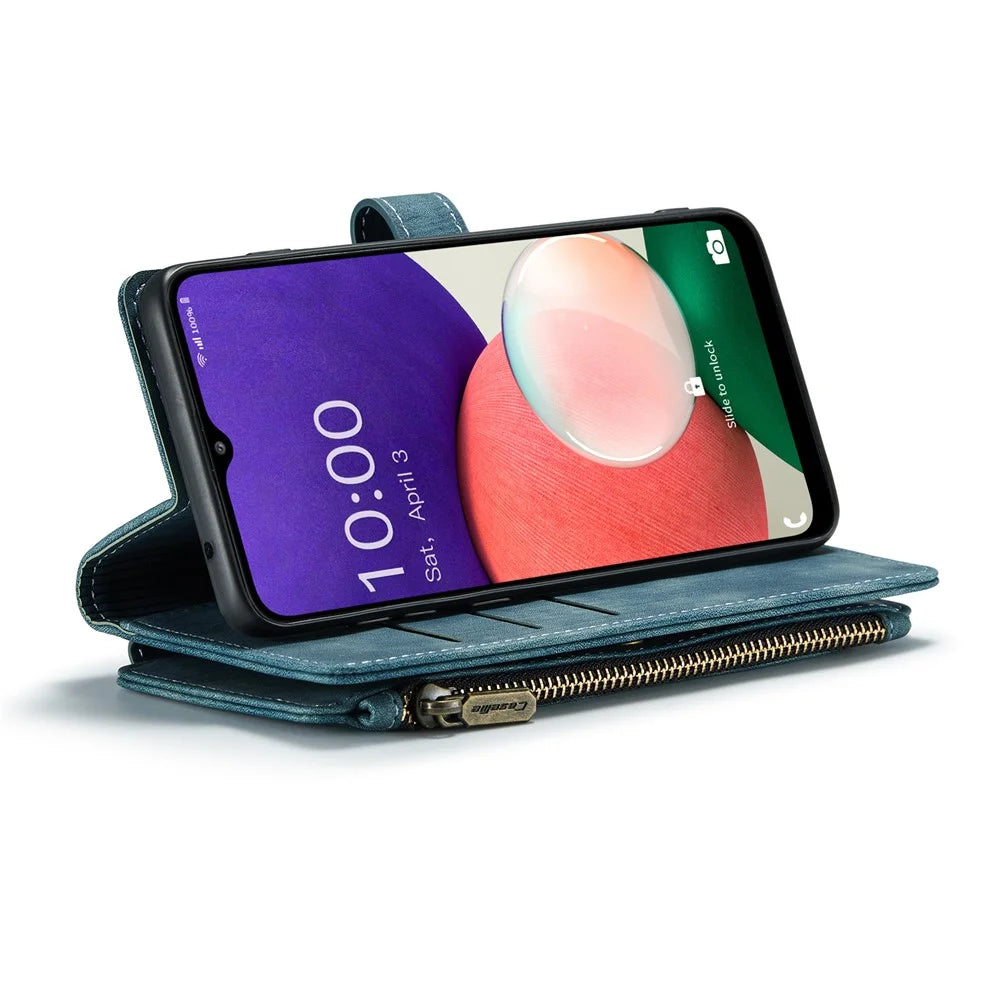 For Samsung Galaxy A22 5G (EU) Phone Cases with Strap CASEME C30 Zipper Multiple Card Holder PU Leather Cover - Blue - 6