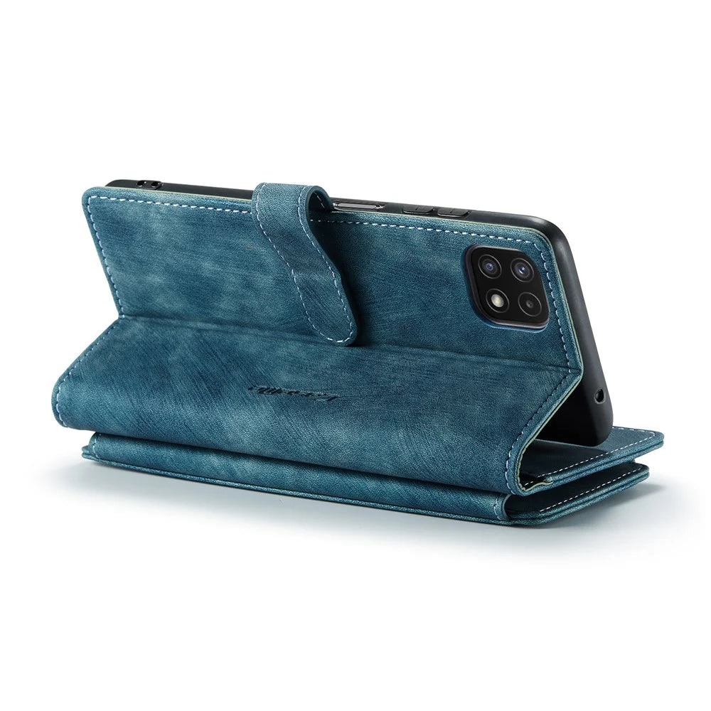 For Samsung Galaxy A22 5G (EU) Phone Cases with Strap CASEME C30 Zipper Multiple Card Holder PU Leather Cover - Blue - 7