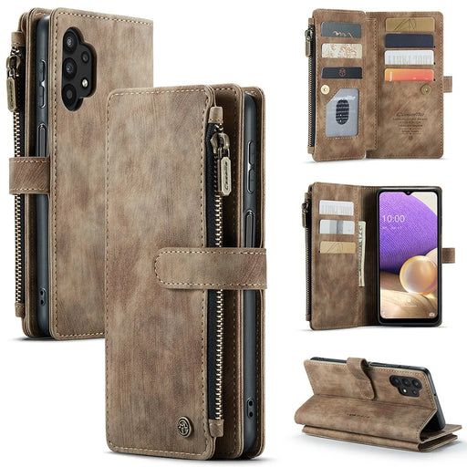 For Samsung Galaxy A32 5G / M32 5G Phone Cases with Strap CASEME C30 Zipper Multiple Card Holder PU Leather Cover - Brown - 1