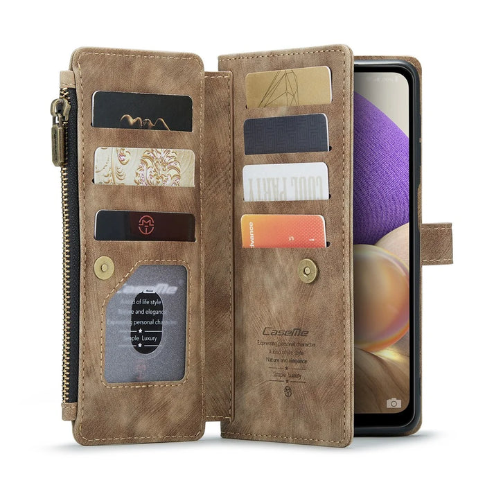 For Samsung Galaxy A32 5G / M32 5G Phone Cases with Strap CASEME C30 Zipper Multiple Card Holder PU Leather Cover - Brown - 2
