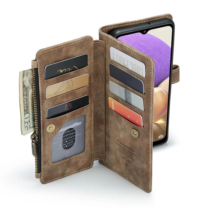 For Samsung Galaxy A32 5G / M32 5G Phone Cases with Strap CASEME C30 Zipper Multiple Card Holder PU Leather Cover - Brown - 3