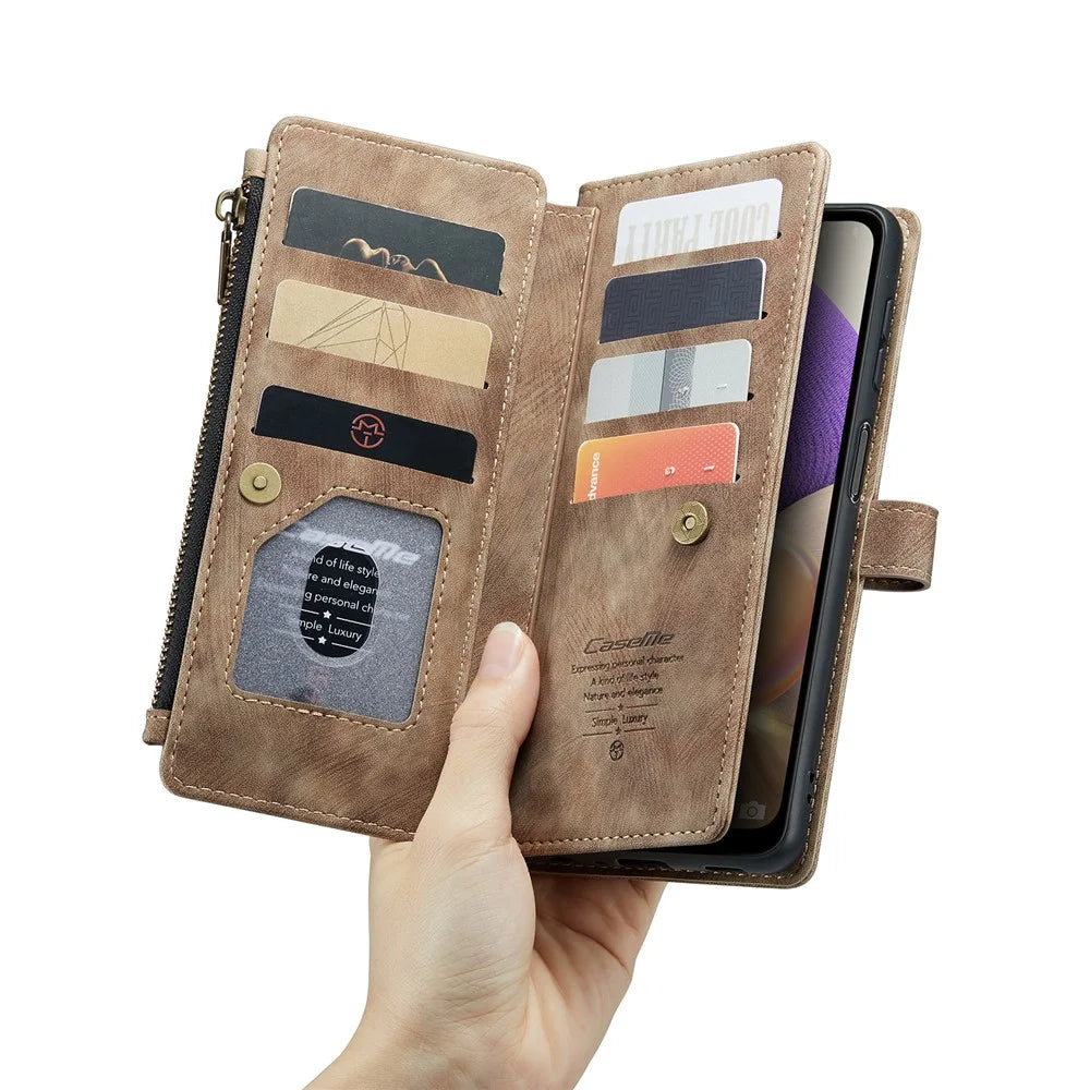For Samsung Galaxy A32 5G / M32 5G Phone Cases with Strap CASEME C30 Zipper Multiple Card Holder PU Leather Cover - Brown - 4
