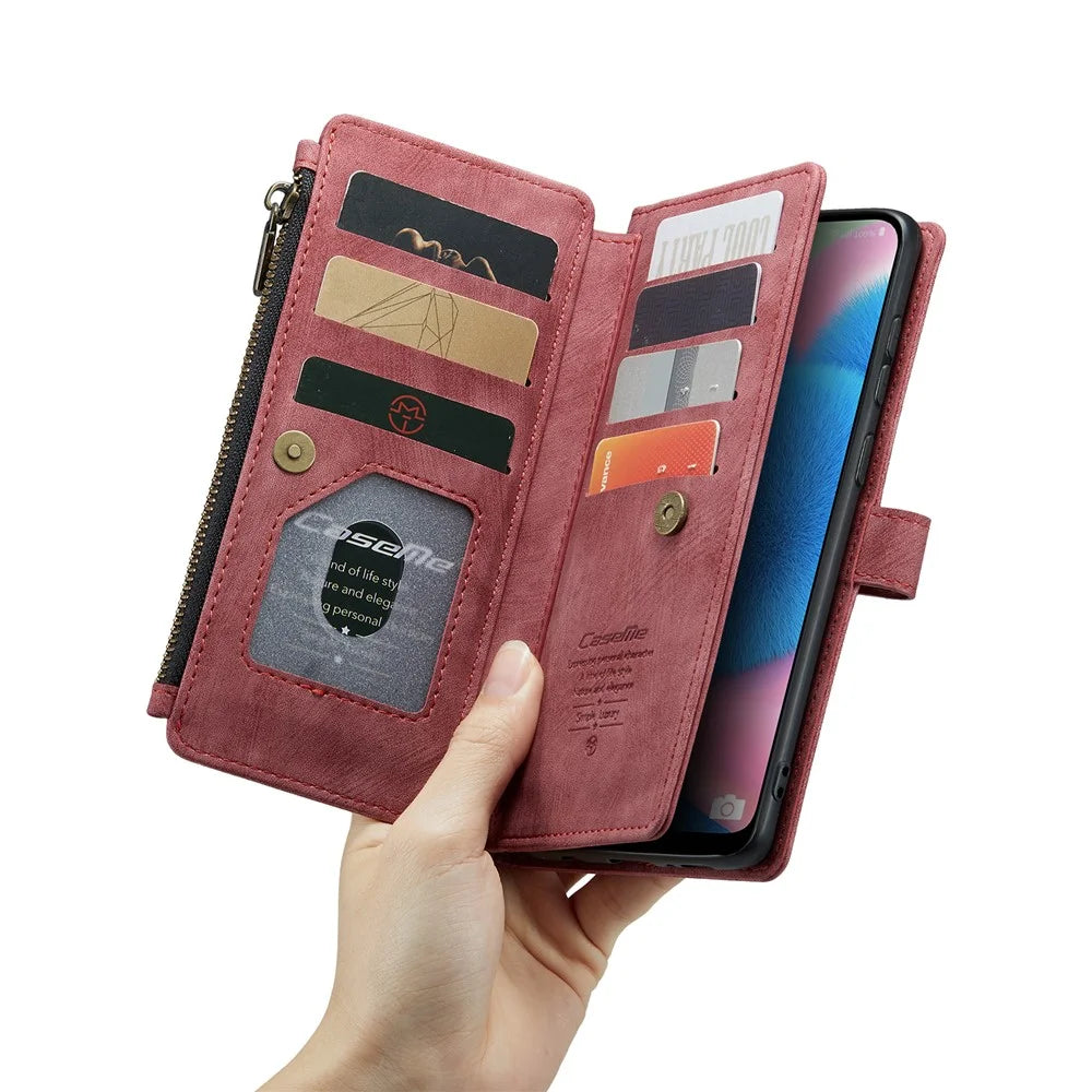 For Samsung Galaxy A30s / A50 / A50s Phone Cases with Strap CASEME C30 Zipper Multiple Card Holder PU Leather Cover - Red - 4