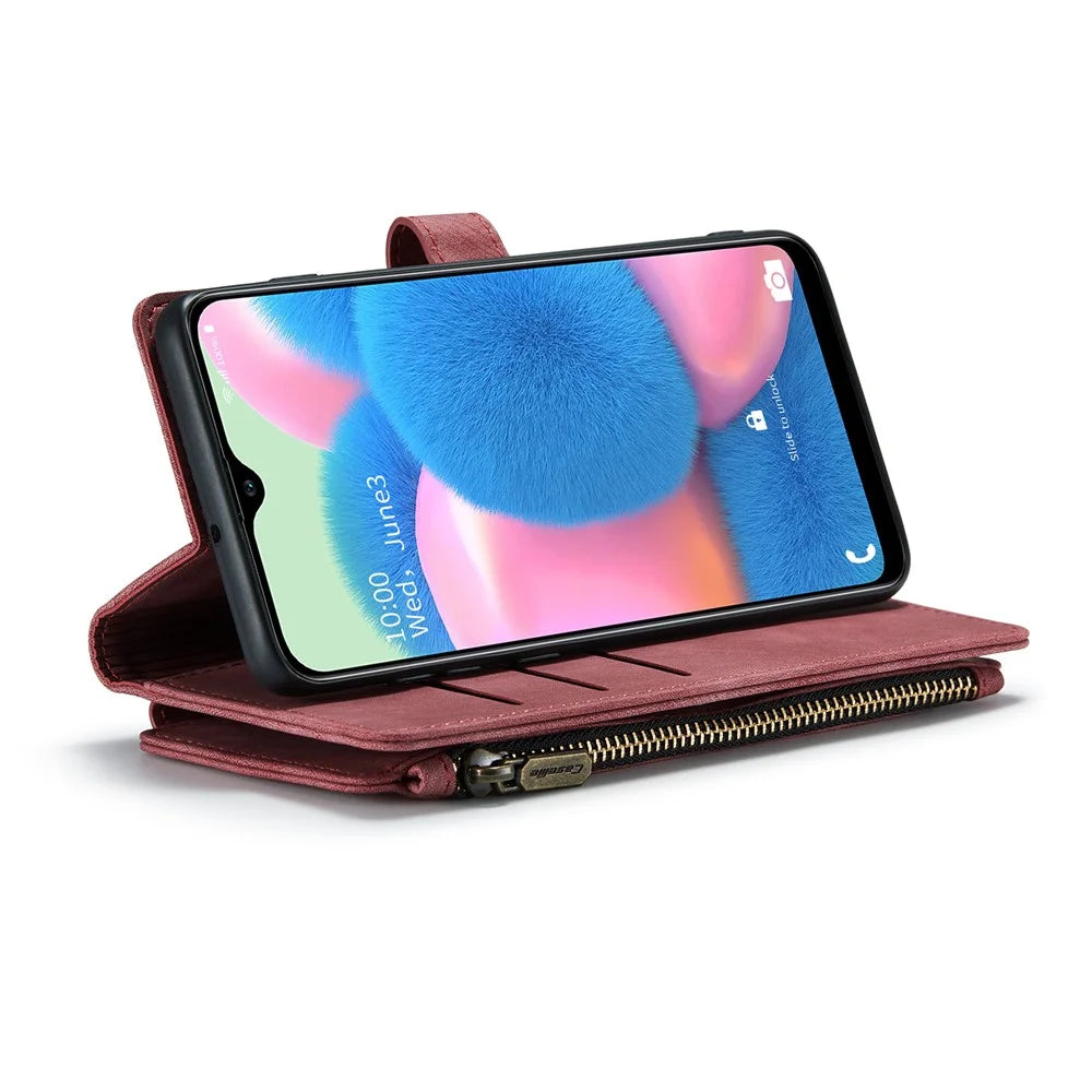 For Samsung Galaxy A30s / A50 / A50s Phone Cases with Strap CASEME C30 Zipper Multiple Card Holder PU Leather Cover - Red - 5