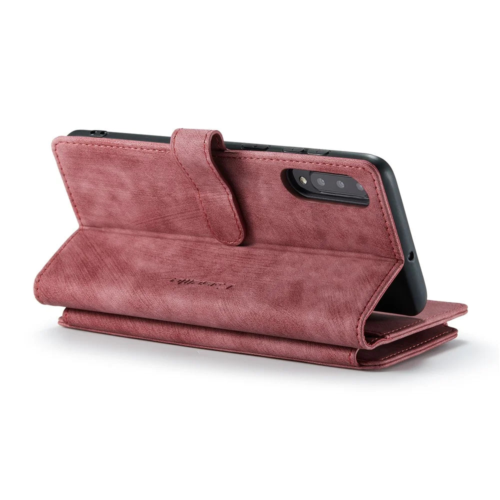 For Samsung Galaxy A30s / A50 / A50s Phone Cases with Strap CASEME C30 Zipper Multiple Card Holder PU Leather Cover - Red - 6