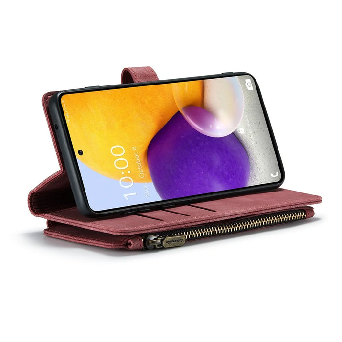 For Samsung Galaxy A13 4G Phone Cases with Strap CASEME C30 Zipper Multiple Card Holder PU Leather Cover - Red - 6