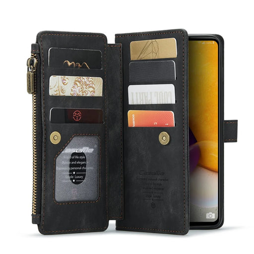 For Samsung Galaxy A72 4G / 5G Phone Cases with Strap CASEME C30 Zipper Multiple Card Holder PU Leather Cover - Black - 2