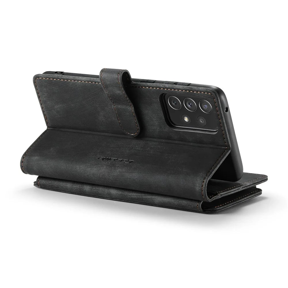 For Samsung Galaxy A72 4G / 5G Phone Cases with Strap CASEME C30 Zipper Multiple Card Holder PU Leather Cover - Black - 7