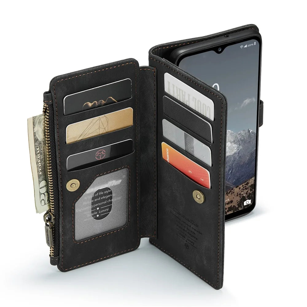 For Samsung Galaxy A13 5G / A04s 4G (164.7mm) Phone Cases with Strap CASEME C30 Zipper Multiple Card Holder PU Leather Cover - Black - 4