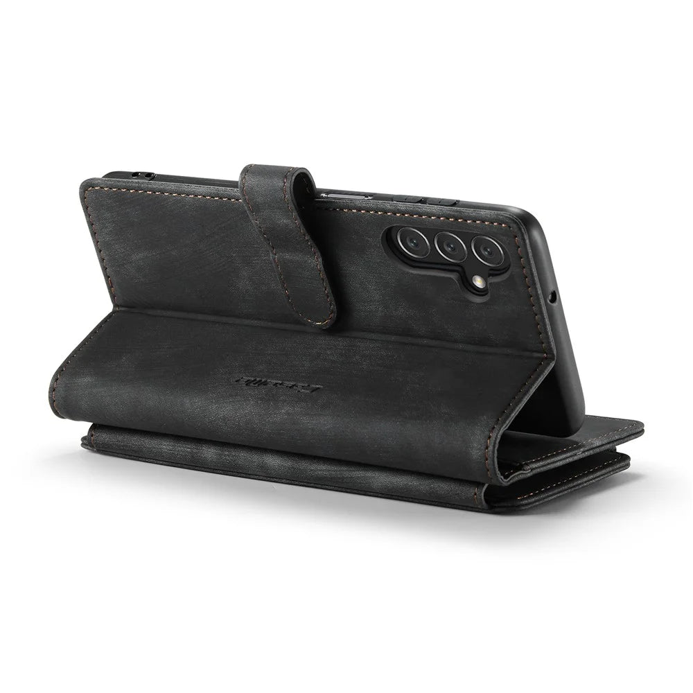 For Samsung Galaxy A13 5G / A04s 4G (164.7mm) Phone Cases with Strap CASEME C30 Zipper Multiple Card Holder PU Leather Cover - Black - 7