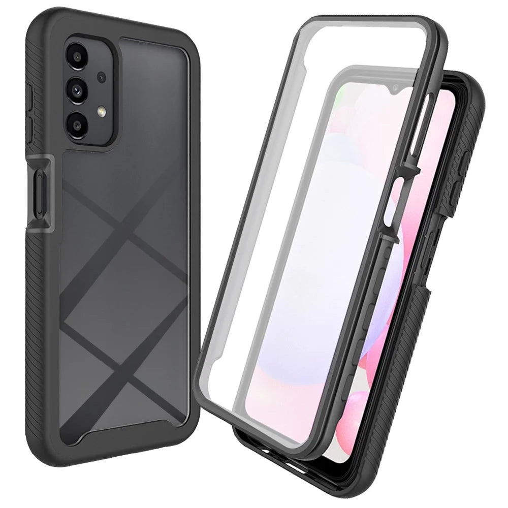 For Samsung Galaxy A23 5G (Global Version) / 4G Phone Case 3 in 1 TPU + PC Phone Cover with PET Screen Protector - Black - 1