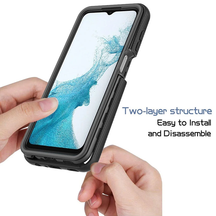 For Samsung Galaxy A23 5G (Global Version) / 4G Phone Case 3 in 1 TPU + PC Phone Cover with PET Screen Protector - Black - 2