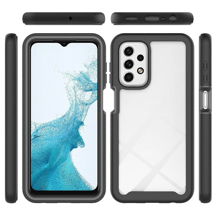 For Samsung Galaxy A23 5G (Global Version) / 4G Phone Case 3 in 1 TPU + PC Phone Cover with PET Screen Protector - Black - 5