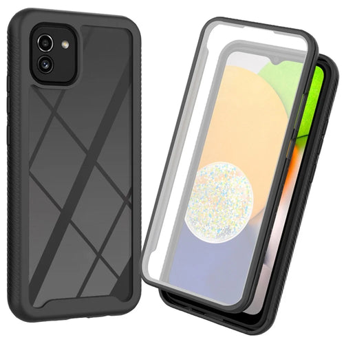 3-in-1 Hybrid Phone Case for Samsung Galaxy A03 (166.5mm), Shock-Absorbed 3-Layer Protection Phone Cover with PET Screen Protector - Black - 1