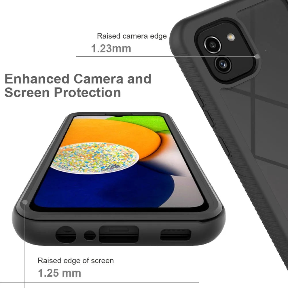 3-in-1 Hybrid Phone Case for Samsung Galaxy A03 (166.5mm), Shock-Absorbed 3-Layer Protection Phone Cover with PET Screen Protector - Black - 4