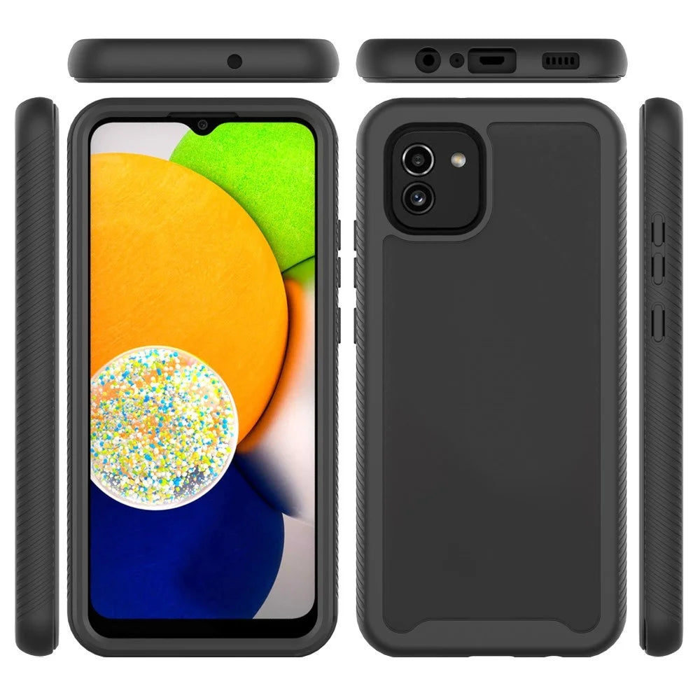 3-in-1 Hybrid Phone Case for Samsung Galaxy A03 (166.5mm), Shock-Absorbed 3-Layer Protection Phone Cover with PET Screen Protector - Black - 5