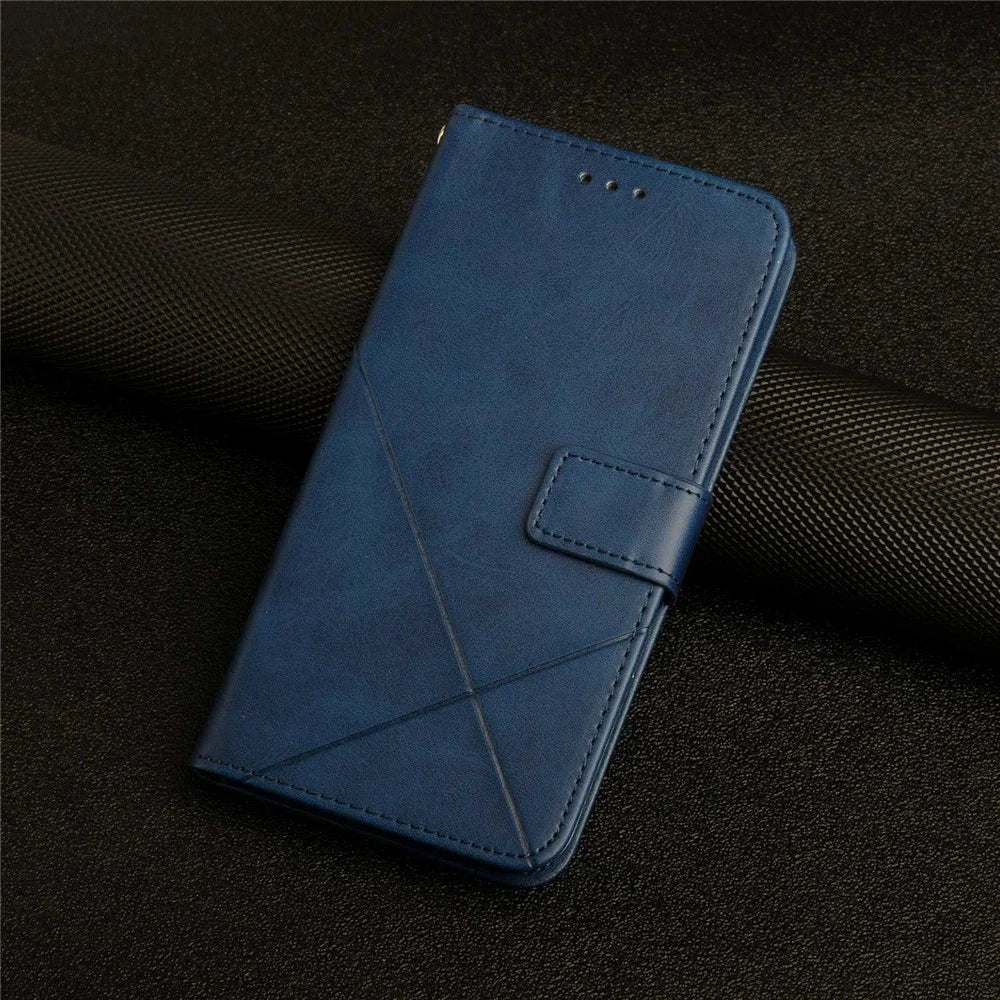Solid Color Line Imprinting PU Leather Phone Shell for Samsung Galaxy A13 4G, Folio Flip Wallet Foldable Stand Design Phone Case - Blue - 6