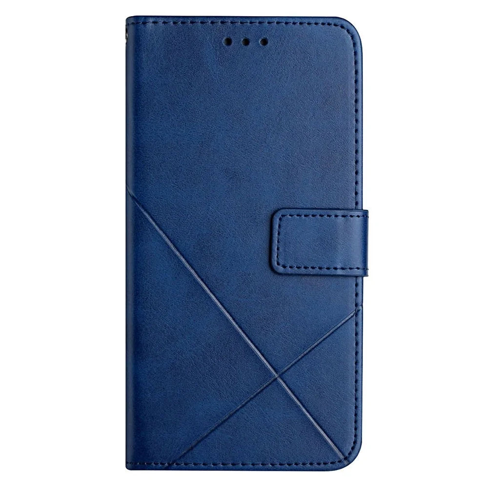 Solid Color Line Imprinting PU Leather Phone Shell for Samsung Galaxy A13 4G, Folio Flip Wallet Foldable Stand Design Phone Case - Blue - 7