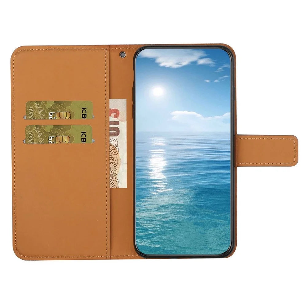 Flower Imprinted PU Leather Case for Samsung Galaxy A13 4G, Ethnic Style Leather Wallet Stand Phone Shell with Strap Magnetic Clasp Closure - Brown - 2