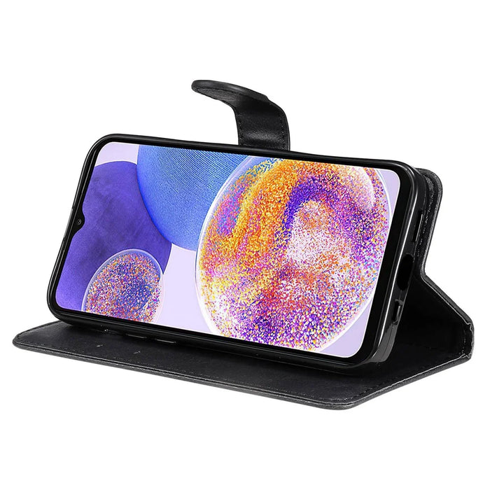 For Samsung Galaxy A23 5G (Global Version) / 4G Case Solid Color Leather Mobile Cover Wallet Stand with Strap - Black - 4
