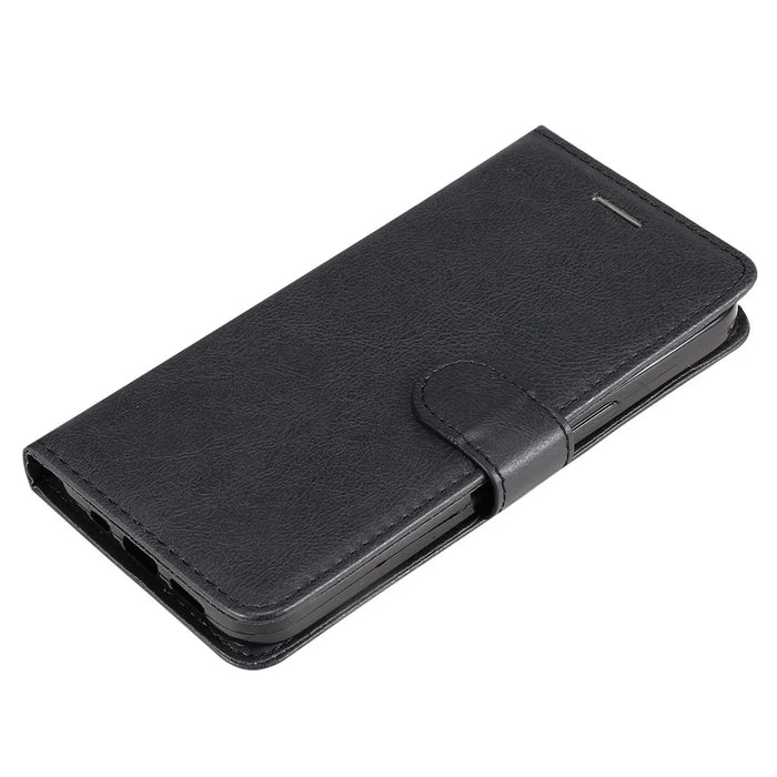For Samsung Galaxy A23 5G (Global Version) / 4G Case Solid Color Leather Mobile Cover Wallet Stand with Strap - Black - 5