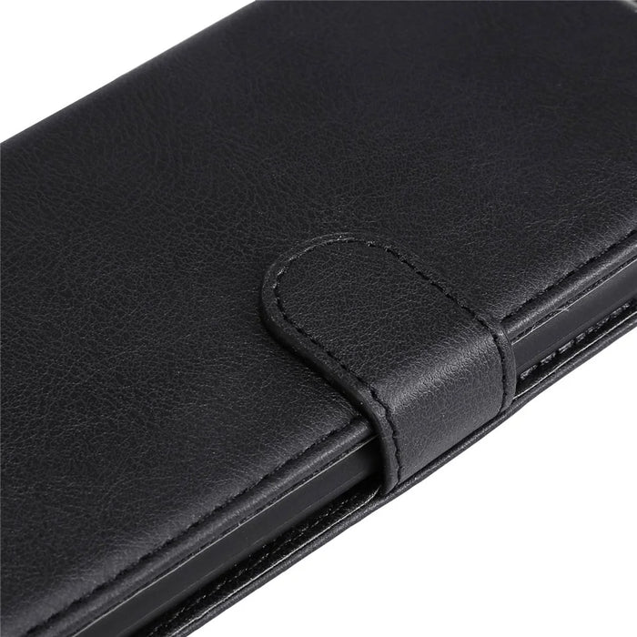 For Samsung Galaxy A23 5G (Global Version) / 4G Case Solid Color Leather Mobile Cover Wallet Stand with Strap - Black - 6