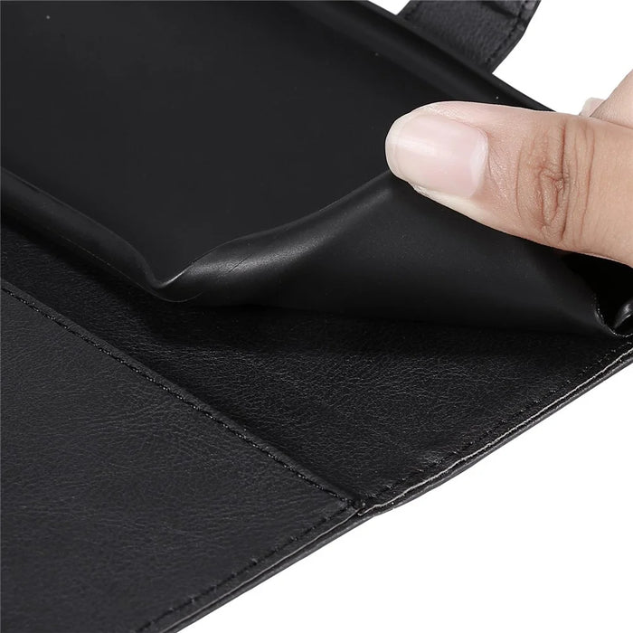 For Samsung Galaxy A23 5G (Global Version) / 4G Case Solid Color Leather Mobile Cover Wallet Stand with Strap - Black - 7