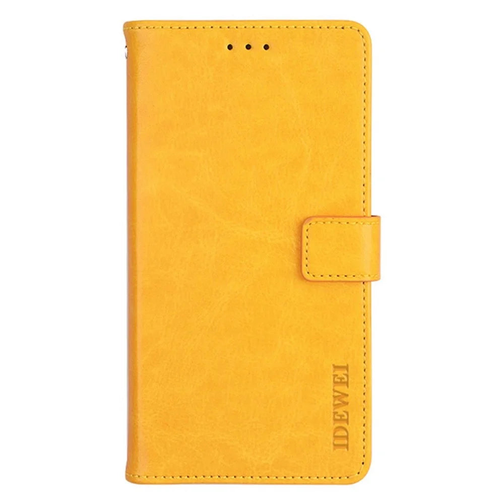 IDEWEI For Samsung Galaxy S22 5G Folio Flip PU Leather + TPU Crazy Horse Texture Case Stand Magnetic Closing Wallet Phone Shell Cover - Yellow - 1