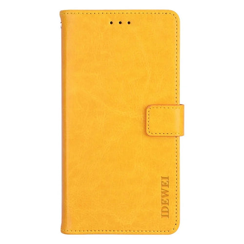 IDEWEI For Samsung Galaxy S22 5G Folio Flip PU Leather + TPU Crazy Horse Texture Case Stand Magnetic Closing Wallet Phone Shell Cover - Yellow - 1