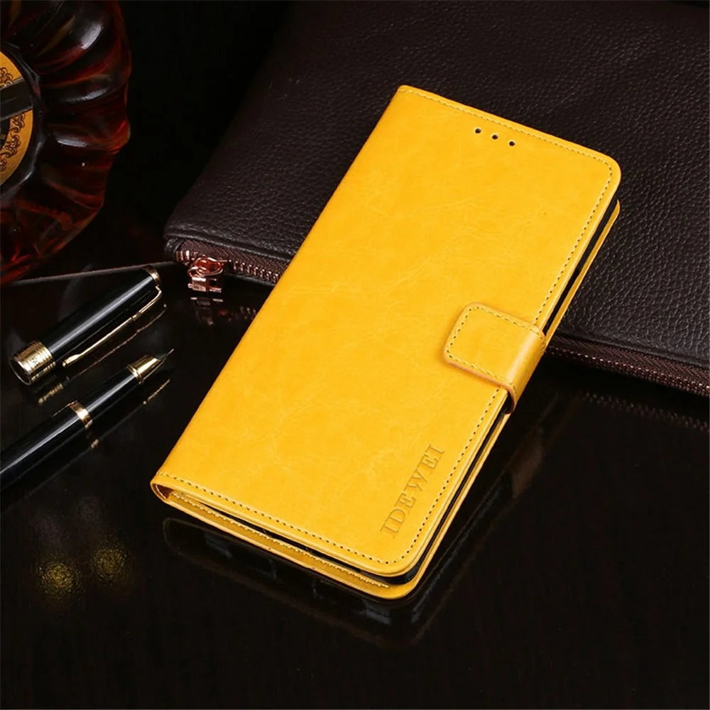 IDEWEI For Samsung Galaxy S22 5G Folio Flip PU Leather + TPU Crazy Horse Texture Case Stand Magnetic Closing Wallet Phone Shell Cover - Yellow - 2