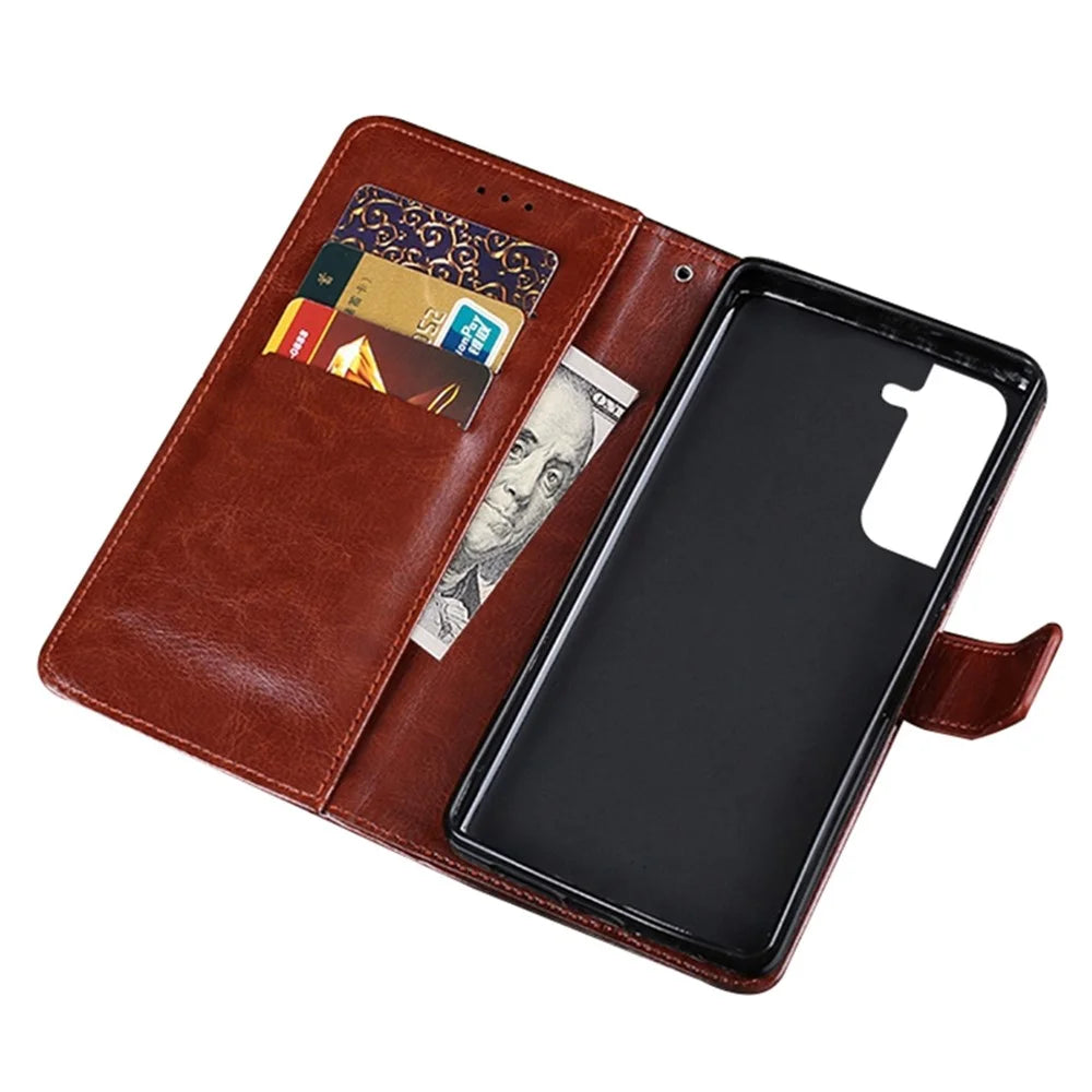 IDEWEI For Samsung Galaxy S22 5G Folio Flip PU Leather + TPU Crazy Horse Texture Case Stand Magnetic Closing Wallet Phone Shell Cover - Yellow - 5