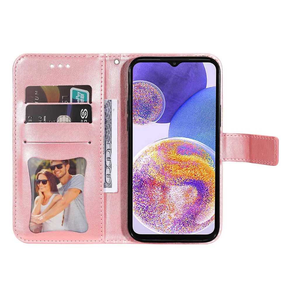 For Samsung Galaxy A23 5G (Global Version) / 4G / M23 5G / F23 5G Scratch-resistant Flower Imprinting Wallet Style Case Leather Stand Dual-sided Magnetic Clasp Phone Cover - Rose Gold - 2