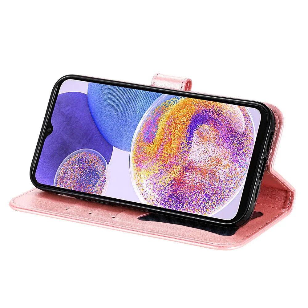For Samsung Galaxy A23 5G (Global Version) / 4G / M23 5G / F23 5G Scratch-resistant Flower Imprinting Wallet Style Case Leather Stand Dual-sided Magnetic Clasp Phone Cover - Rose Gold - 3