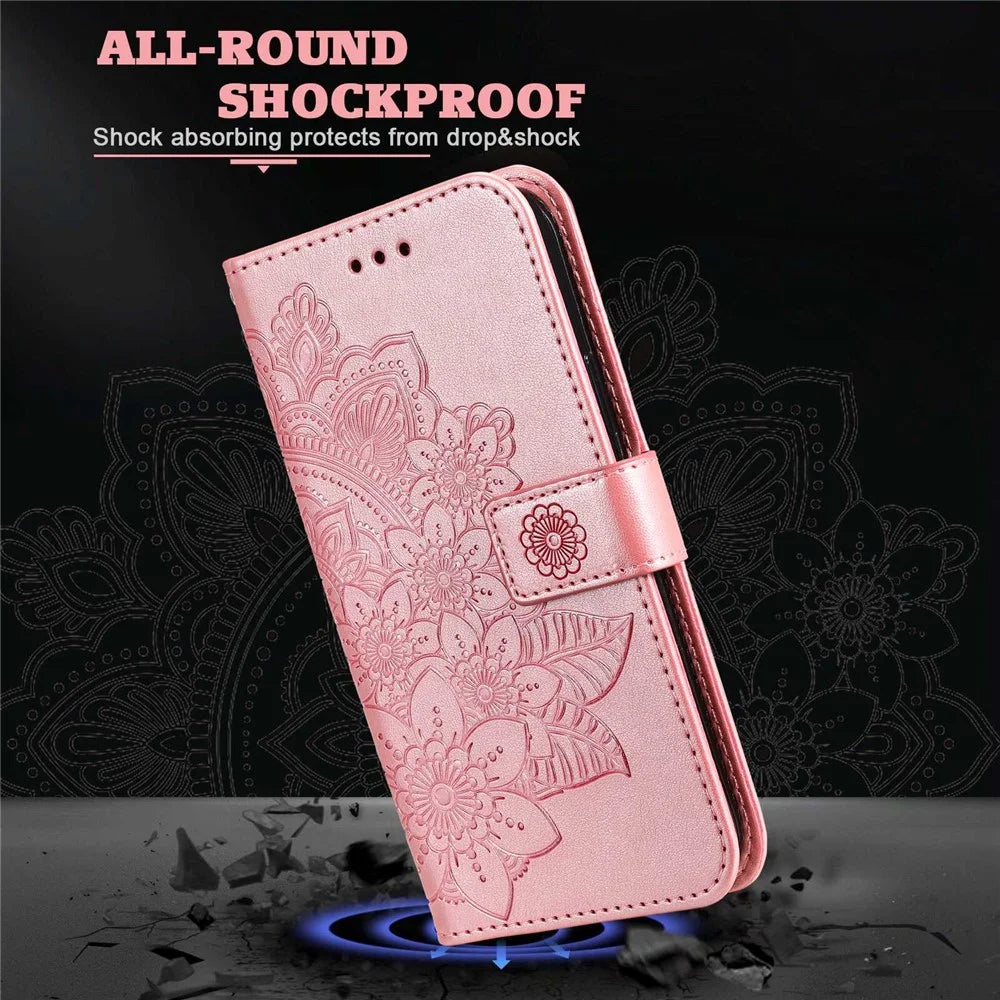 For Samsung Galaxy A23 5G (Global Version) / 4G / M23 5G / F23 5G Scratch-resistant Flower Imprinting Wallet Style Case Leather Stand Dual-sided Magnetic Clasp Phone Cover - Rose Gold - 7