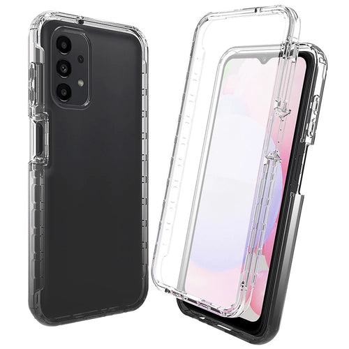 3-in-1 PC+TPU Hybrid Phone Case for Samsung Galaxy A13 4G, Gradient Complete Covering Anti-scratch Cell Phone Cover with PET Screen Protector - Black - 1