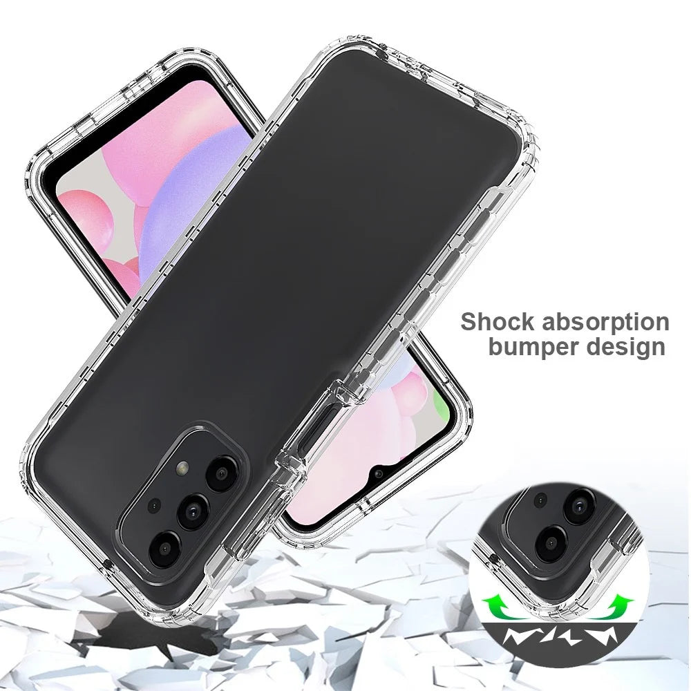 3-in-1 PC+TPU Hybrid Phone Case for Samsung Galaxy A13 4G, Gradient Complete Covering Anti-scratch Cell Phone Cover with PET Screen Protector - Black - 3