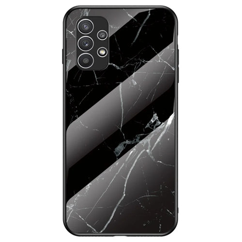 For Samsung Galaxy A23 5G (Global Version) / 4G Smooth Touch Marble Pattern Tempered Glass + PC + TPU Anti-fingerprint Phone Cover Case - Black Marble - 1