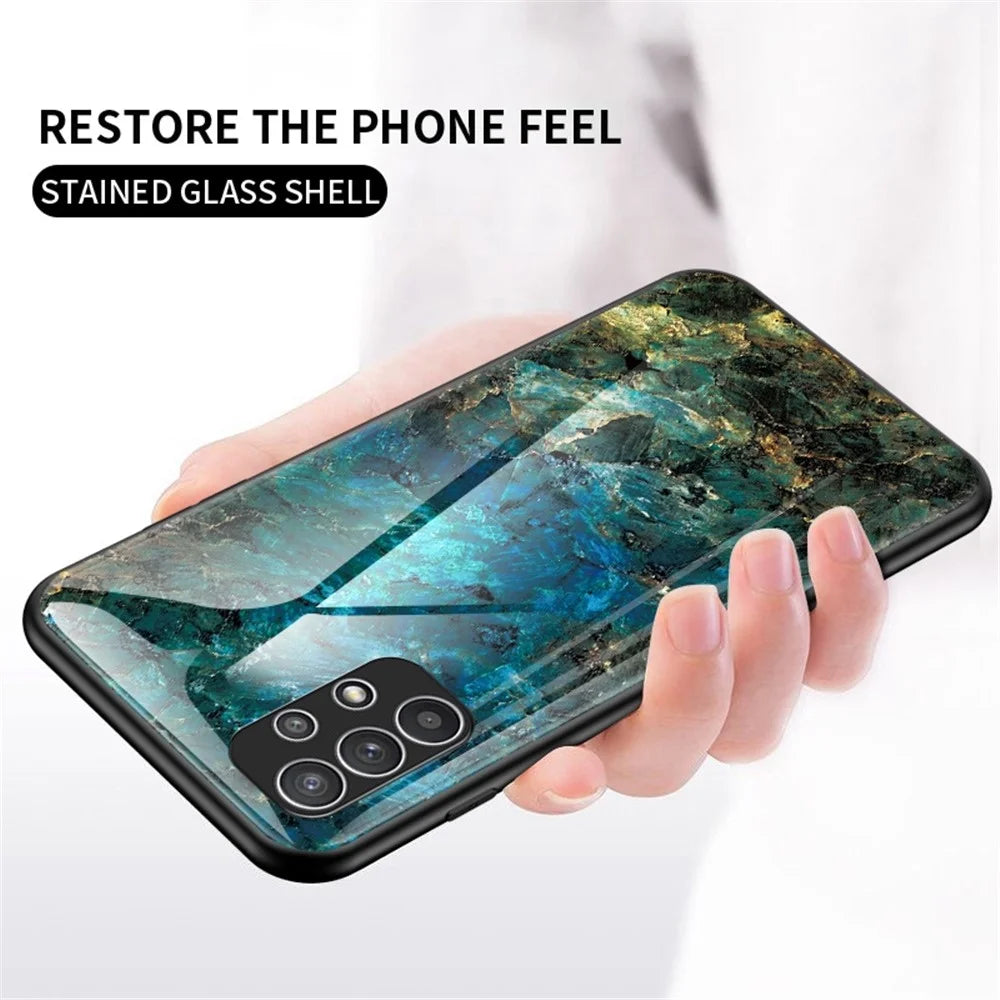 For Samsung Galaxy A23 5G (Global Version) / 4G Smooth Touch Marble Pattern Tempered Glass + PC + TPU Anti-fingerprint Phone Cover Case - Black Marble - 2